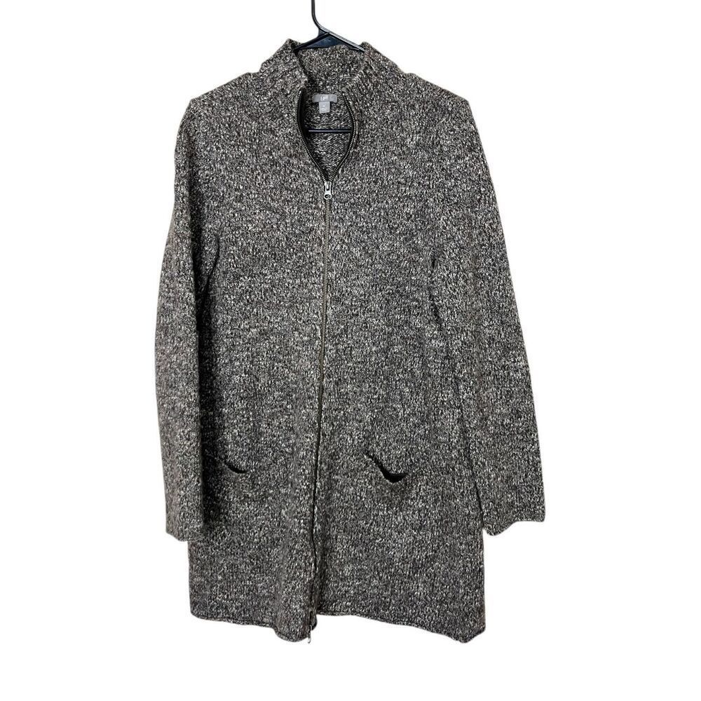 J Jill Knit Cardigan Womens‎ M Gray Black Sweater Speckled Wool Alpaca Blend